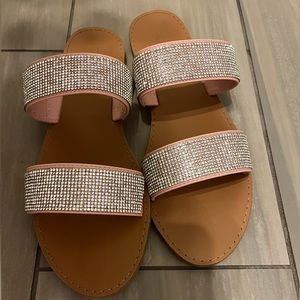 BRAND NEW Pink and silver rhinestone sandals